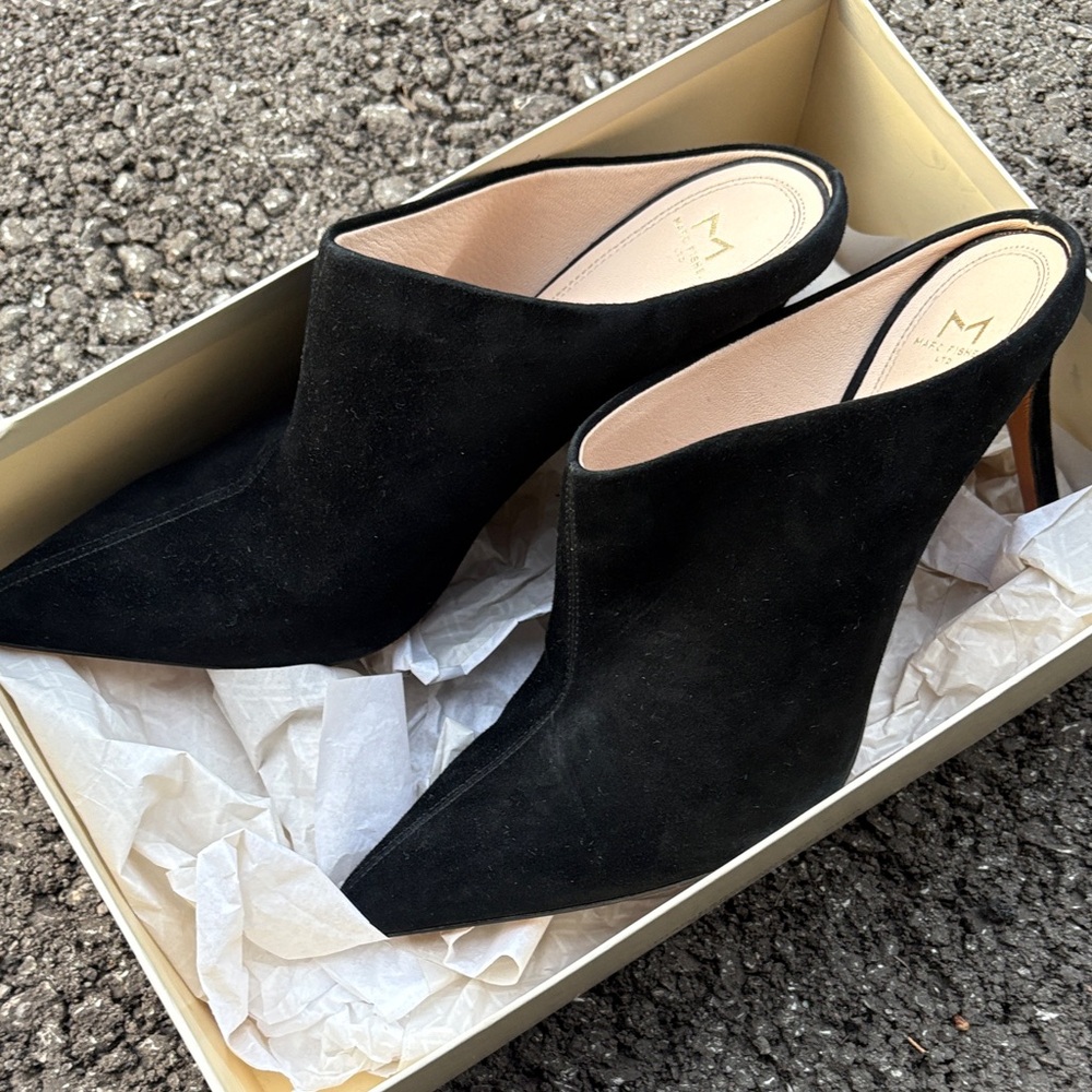 Marc Fisher Black Suede Pointed-Toe Mule Boots